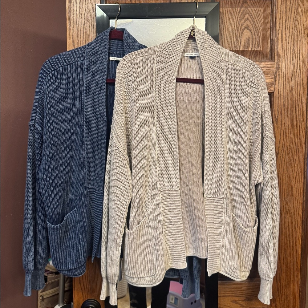 American Eagle Cozy Knit Cardigans in Blue and Beige
